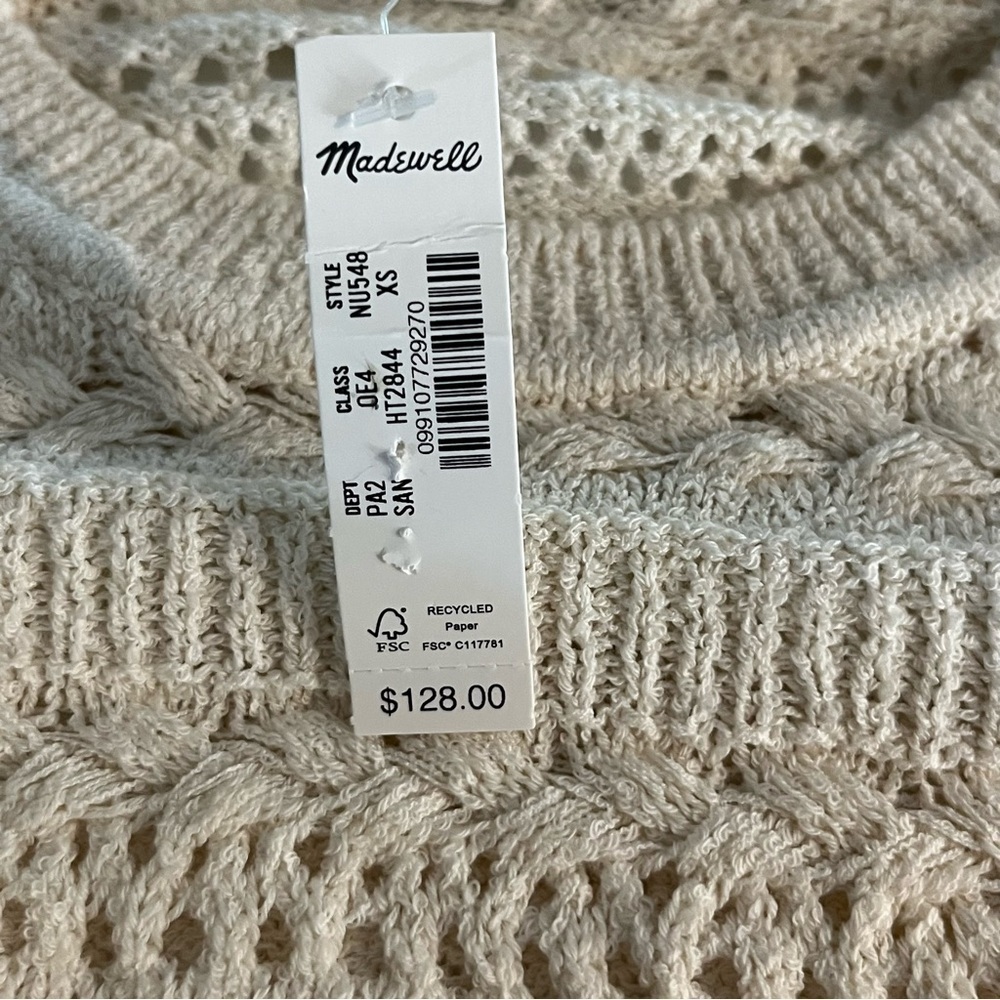 Madewell Scallop Trim Cream Knit Cropped Sweater XS - Picture 7 of 13